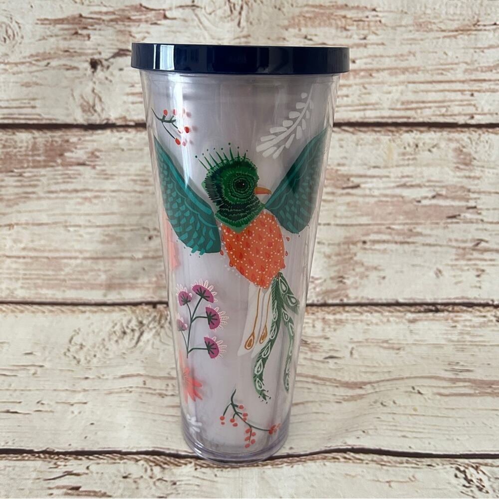 Starbucks 2017 Quetzal Bird Flowers Acrylic Tumbler Venti 24oz Cold Cup